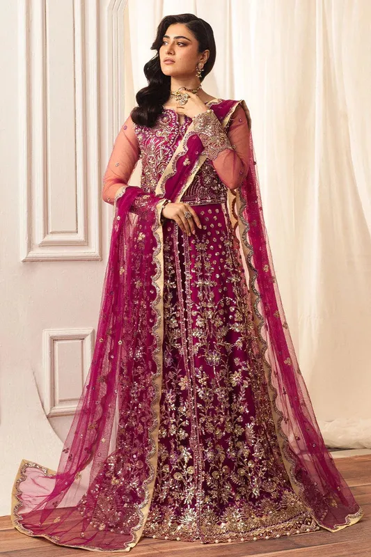 Mushq Hemline Aura Debut Wedding Formals Magenta Raw Silk – view 1 – Poshaq