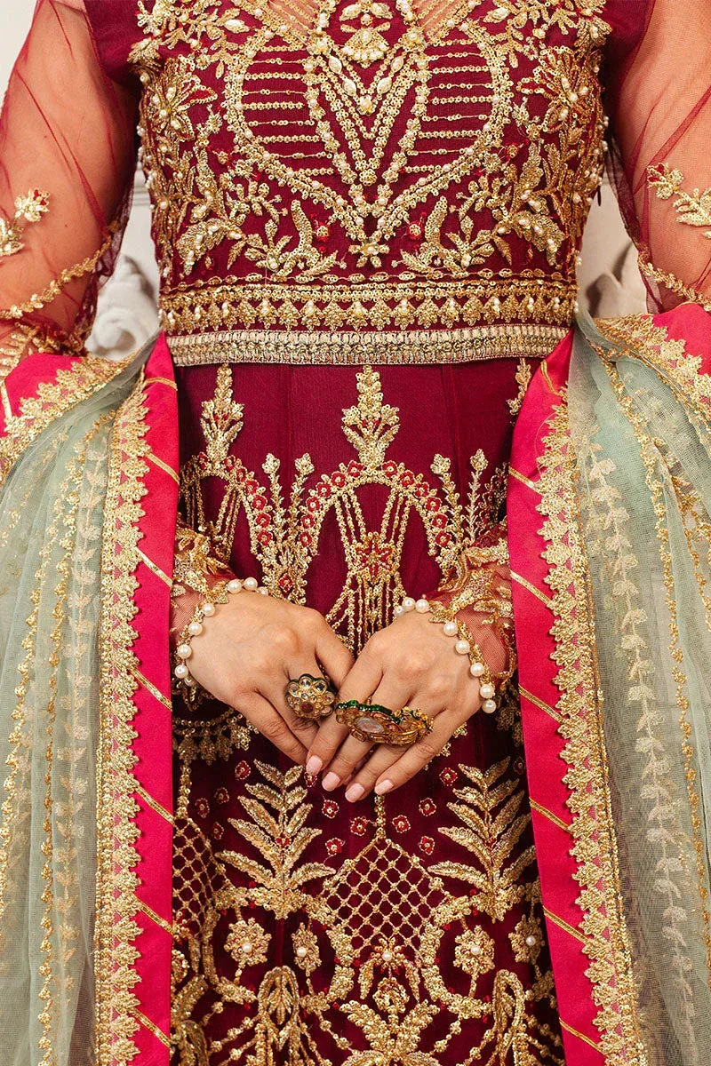 Mushq Hemline Aura Debut Wedding Formals Maroon Raw Silk – view 3 – Poshaq
