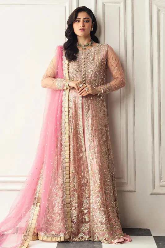 Mushq Hemline Aura Debut Wedding Formals Pink Raw Silk – view 1 – Poshaq