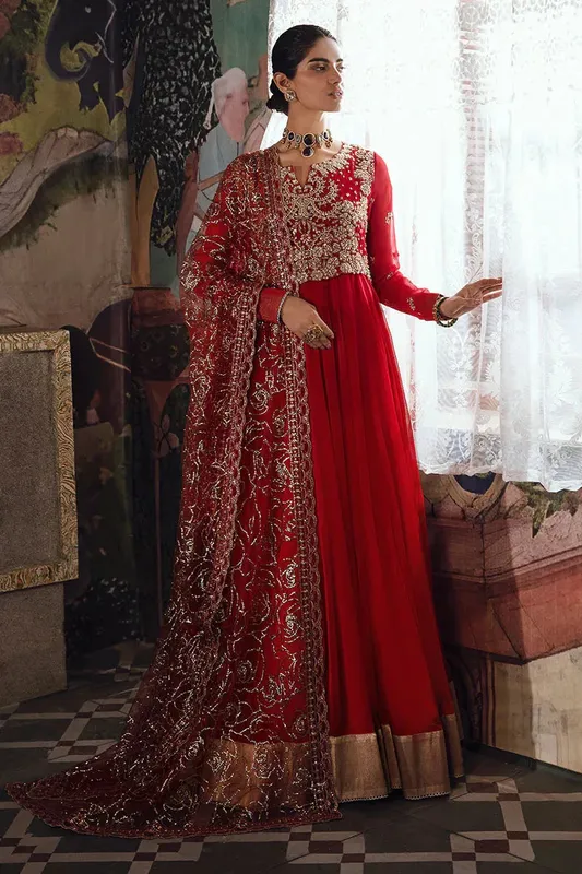 Mushq Irha Kalidaar Chiffon Pret Red – view 1 – Poshaq