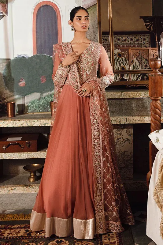 Mushq Irha Kalidaar Chiffon Pret Pink – view 1 – Poshaq