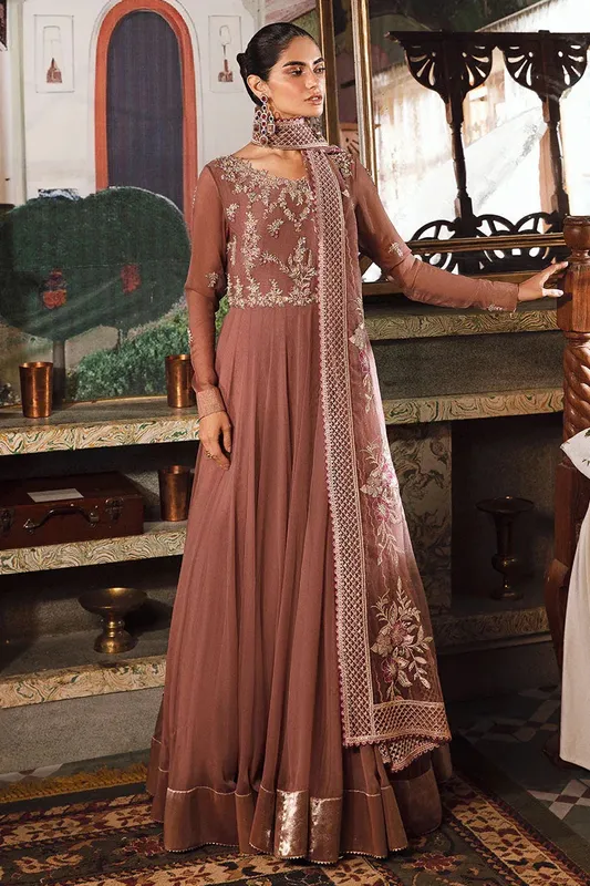 Mushq Irha Kalidaar Chiffon Pret Pink – view 1 – Poshaq