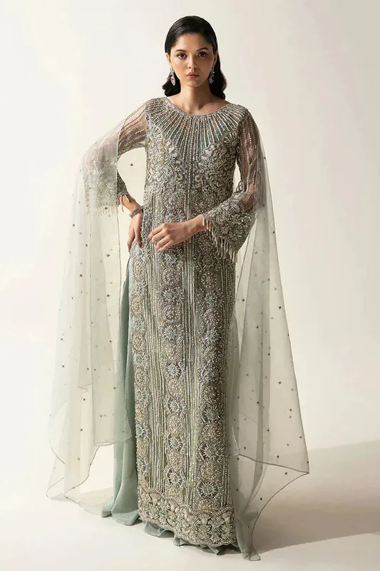Mushq Fleur Luxury Eid Pret Green Net – view 1 – Poshaq