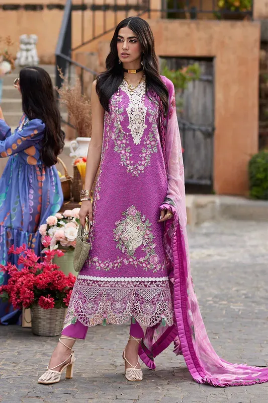 Mushq Te Amo Luxury Lawn 24 Magenta Organza – view 1 – Poshaq