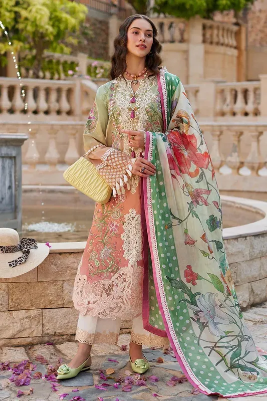 Mushq Te Amo Luxury Lawn 24 Peach Organza – view 1 – Poshaq