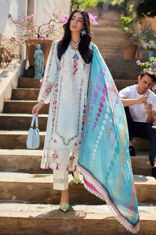 Mushq Te Amo Luxury Lawn 24 Blue Organza – view 1 – Poshaq