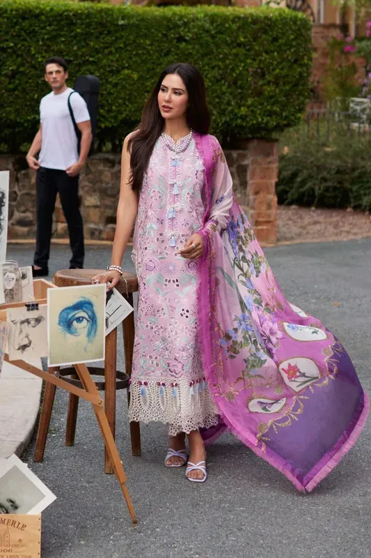 Mushq Te Amo Luxury Lawn 24 Pink Organza – view 1 – Poshaq