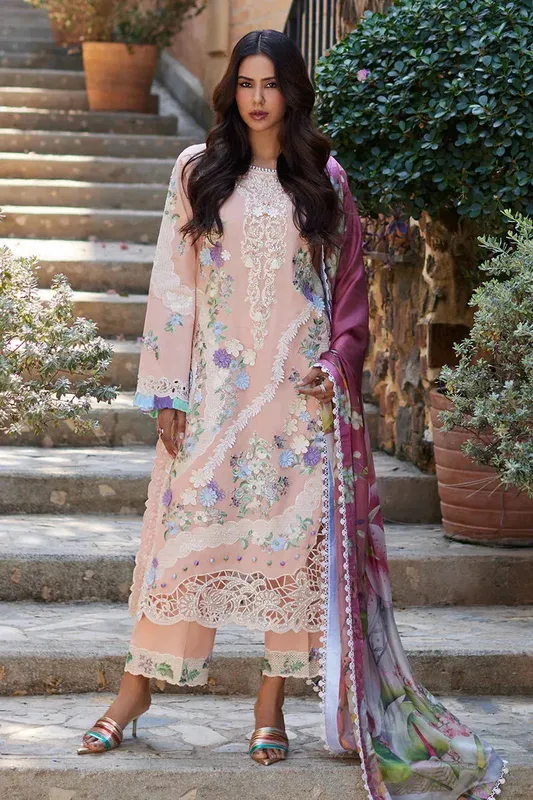 Mushq Te Amo Luxury Lawn 24 Peach Organza – view 1 – Poshaq