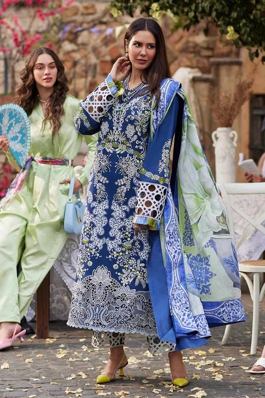 Mushq Te Amo Luxury Lawn 24 Blue Organza – view 1 – Poshaq