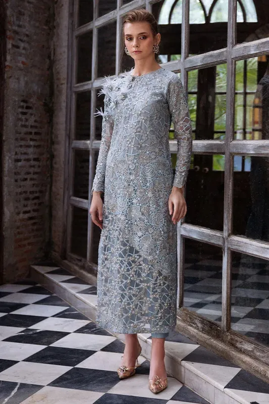 Mushq Fusion Pret Blue Raw Silk – view 1 – Poshaq