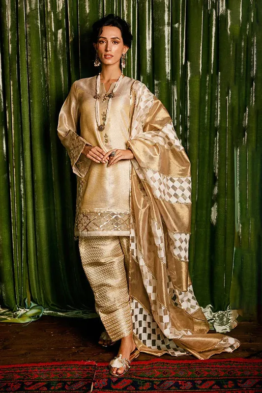 Basanti embroidered outfit in festive style with intricate detailing – view 1 – Poshaq