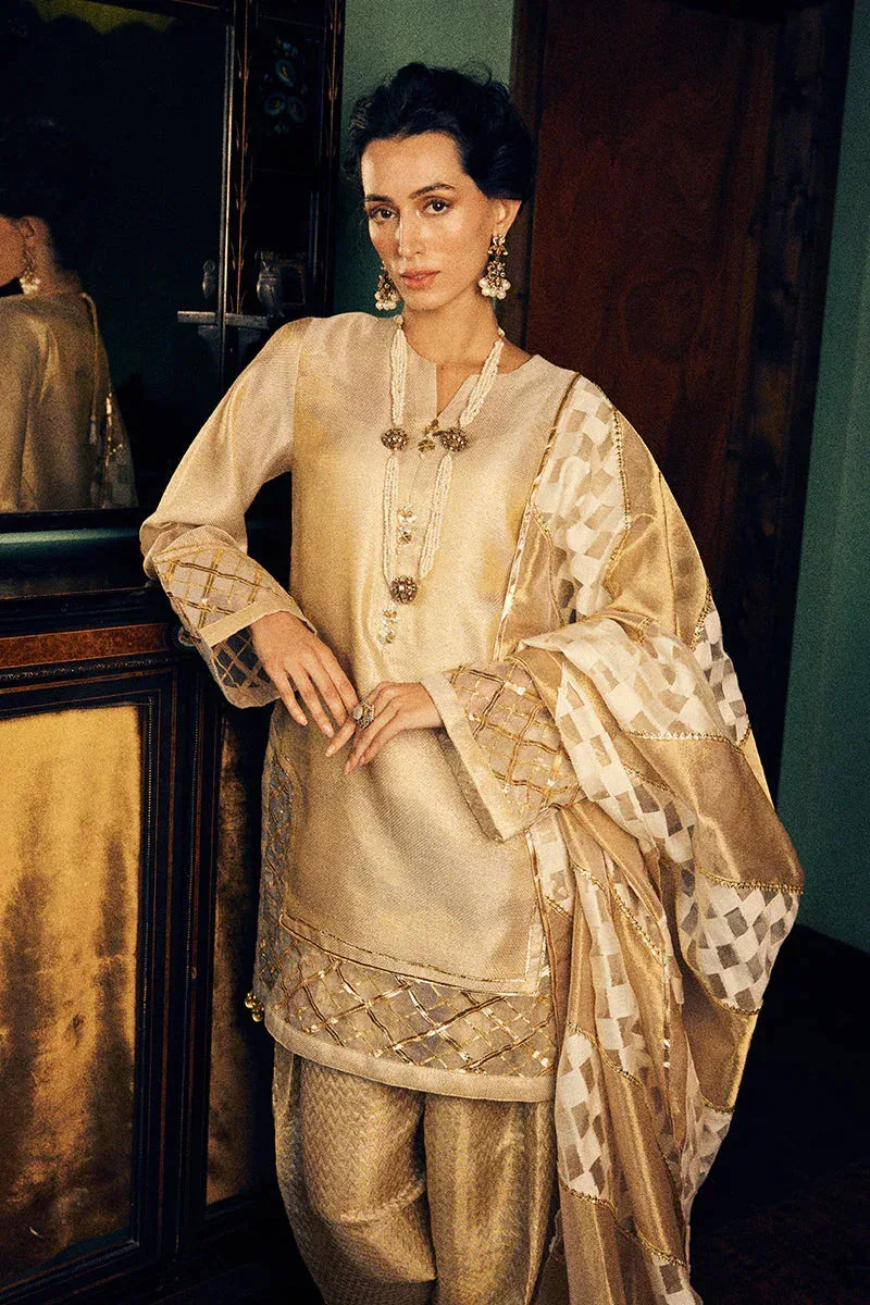 Basanti embroidered outfit in festive style with intricate detailing – view 5 – Poshaq