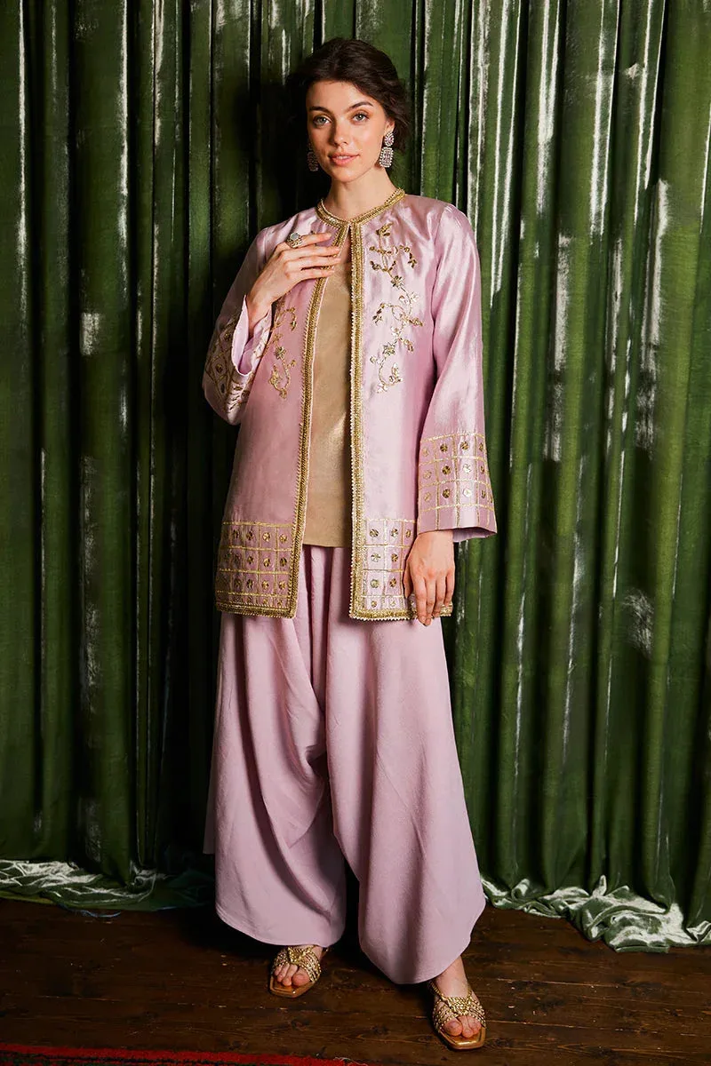 Raw silk gown with subtle gota detailing – view 1 – Poshaq
