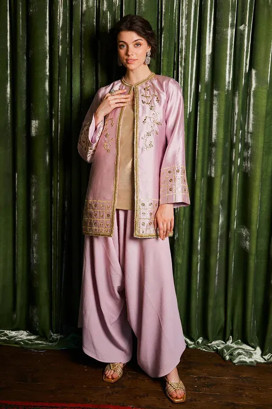 Raw silk gown with subtle gota detailing – view 1 – Poshaq