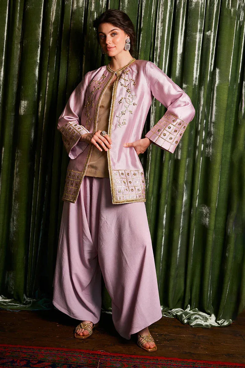 Raw silk gown with subtle gota detailing – view 2 – Poshaq