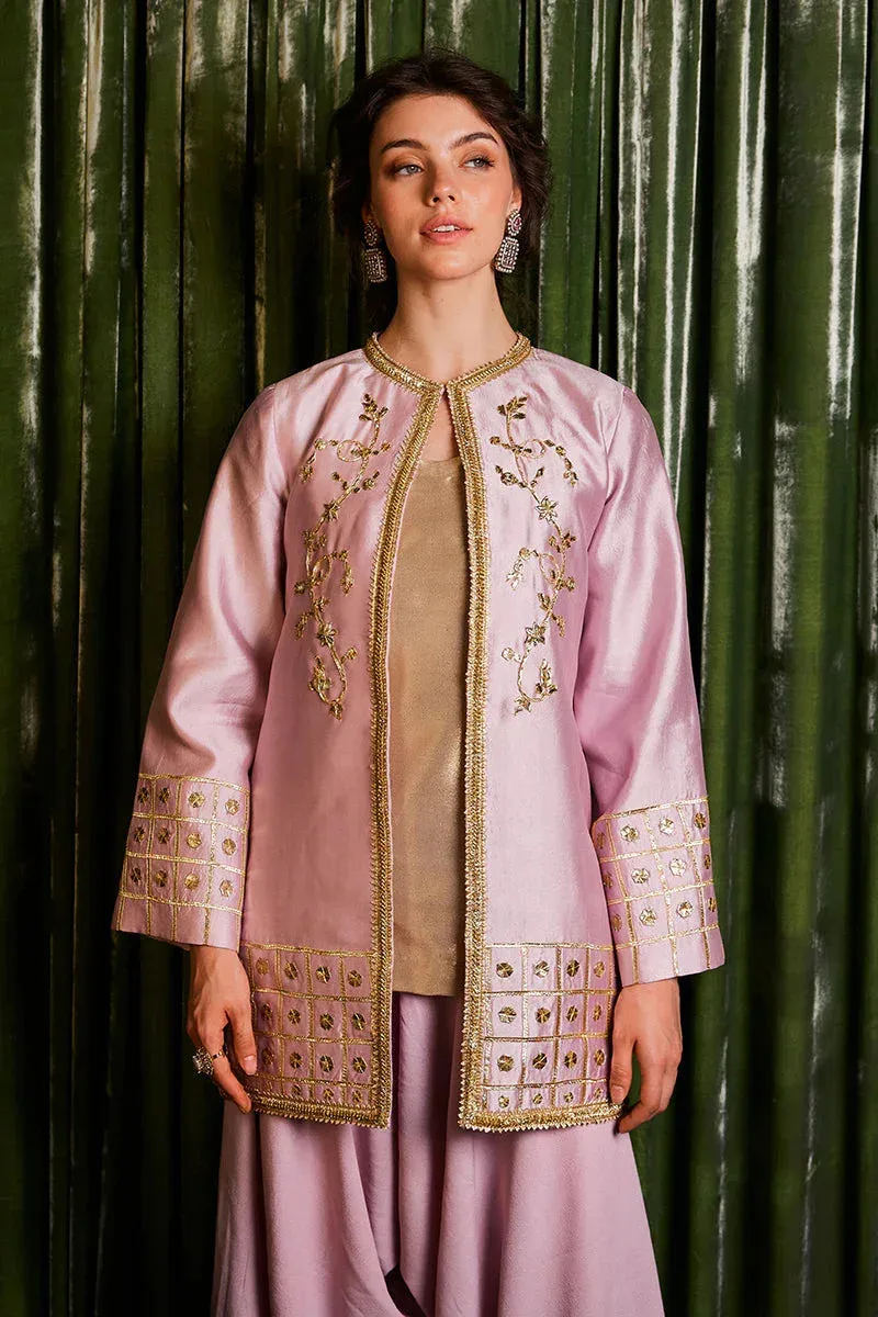 Raw silk gown with subtle gota detailing – view 3 – Poshaq