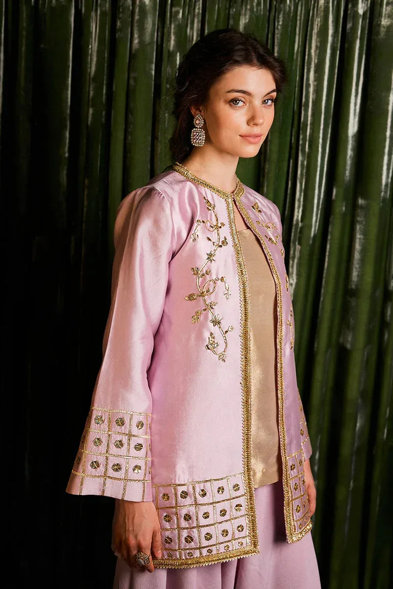 Raw silk gown with subtle gota detailing – view 4 – Poshaq