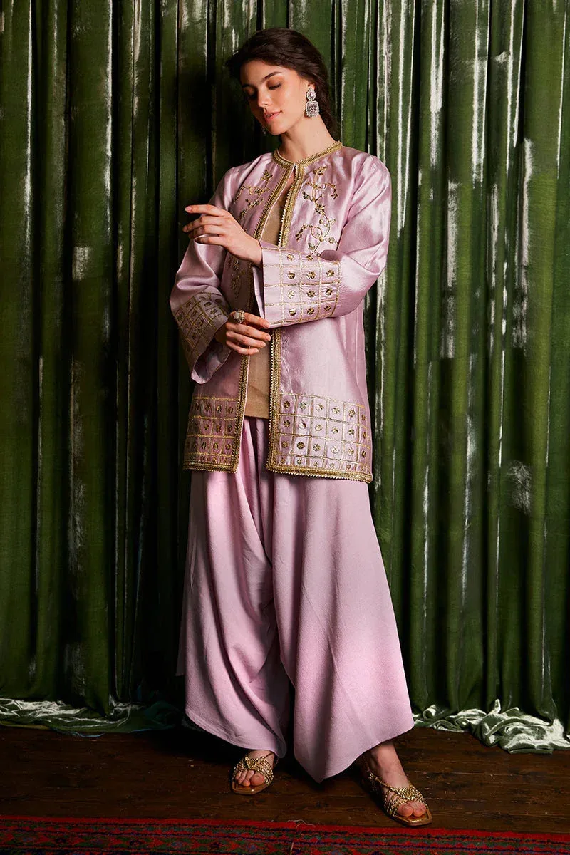 Raw silk gown with subtle gota detailing – view 5 – Poshaq