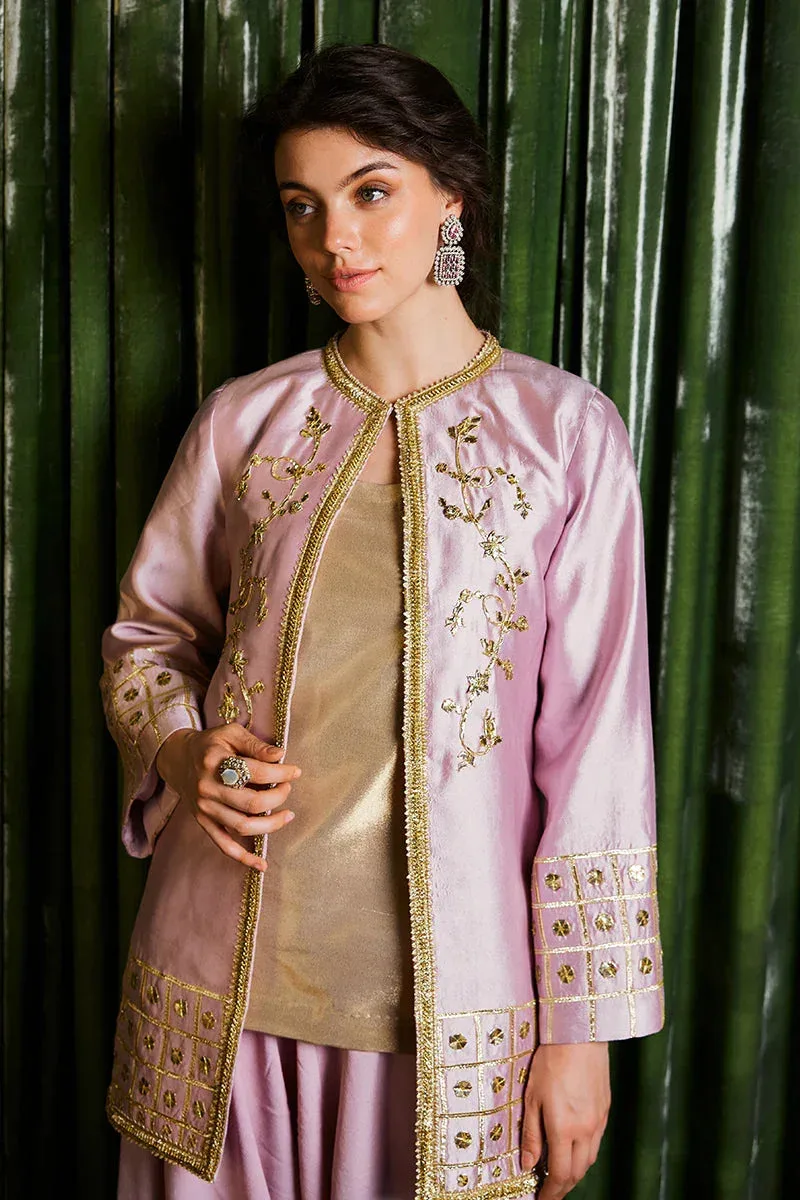 Raw silk gown with subtle gota detailing – view 6 – Poshaq
