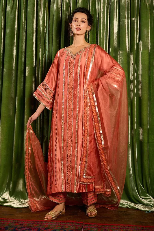 Rajputani Rani gota work ensemble in traditional design – view 1 – Poshaq