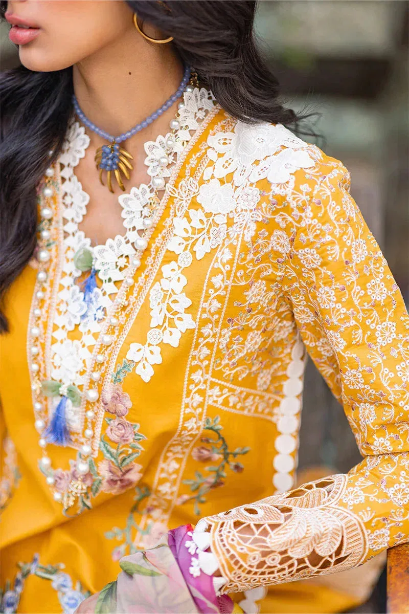 Mushq Te Amo Luxury Lawn 24 Mustard Organza – view 7 – Poshaq