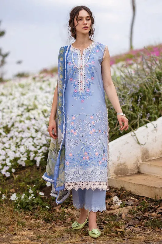 Mushq Hemline The Secret Garden Blue Chiffon – view 1 – Poshaq