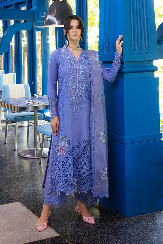 Mushq Orient Express Luxury Lawn Blue Organza – view 1 – Poshaq