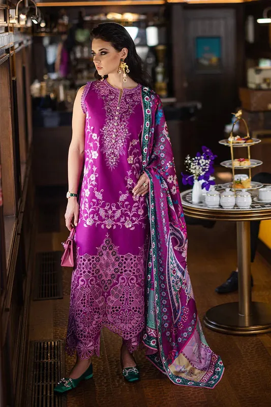 Mushq Orient Express Luxury Lawn Magenta Lawn – view 1 – Poshaq