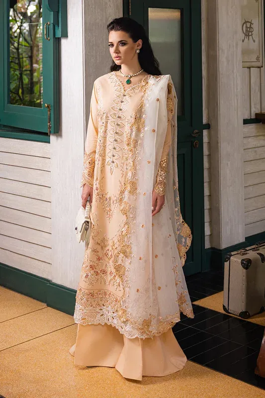 Mushq Orient Express Luxury Lawn Peach Lawn – view 1 – Poshaq