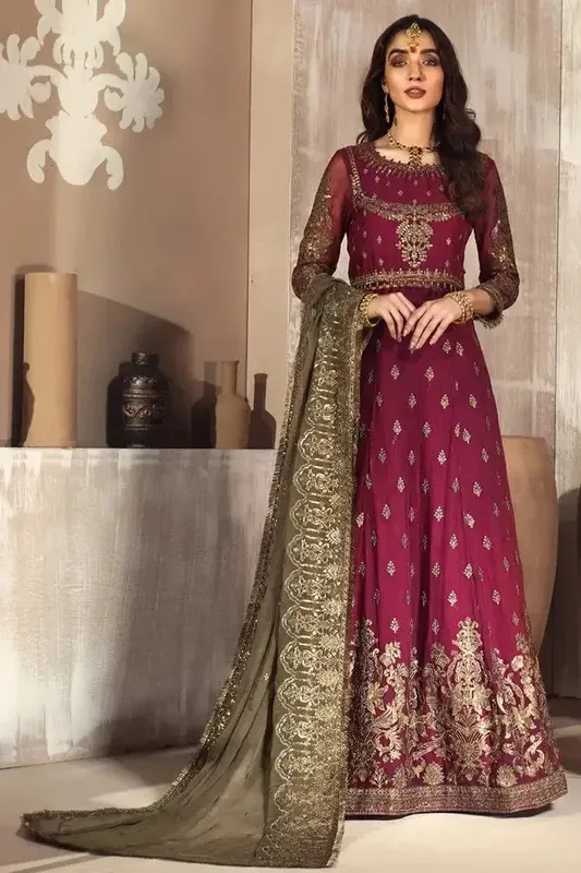 Zarif Mah-e-Gul Magenta Chiffon – view 1 – Poshaq