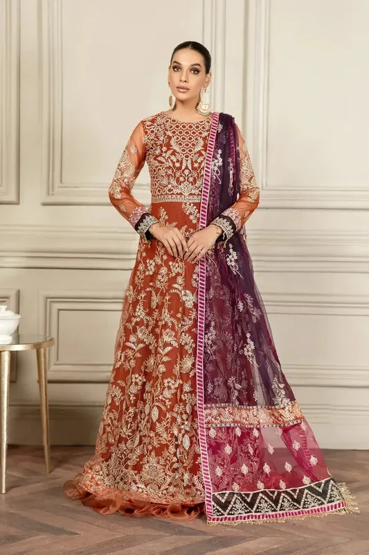 Zarif Mehroz Formals Orange Raw Silk – view 1 – Poshaq