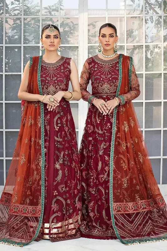 Zarif DE LUXURY Formals Maroon Raw Silk – view 1 – Poshaq