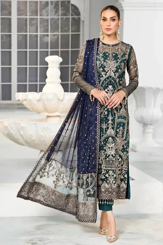 Zarif DE LUXURY Formals Green Raw Silk – view 1 – Poshaq