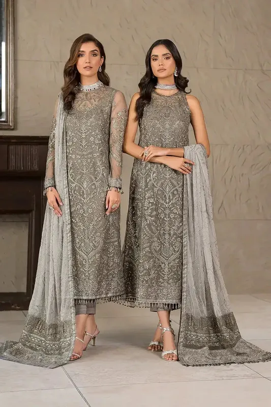 Zarif Falak Formals Grey Raw Silk – view 1 – Poshaq