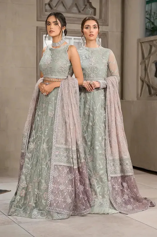 Zarif Falak Formals Green Raw Silk – view 1 – Poshaq