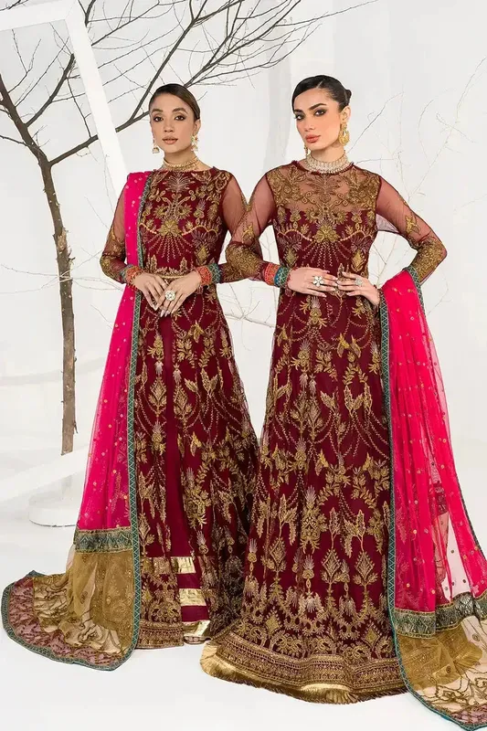 Zarif LA CELESTE LUXURY Formals Maroon Raw Silk – view 1 – Poshaq
