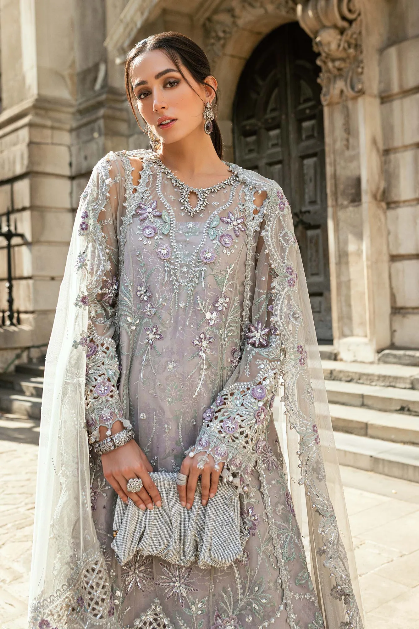 Maria B Grey Raw Silk – view 2 – Poshaq