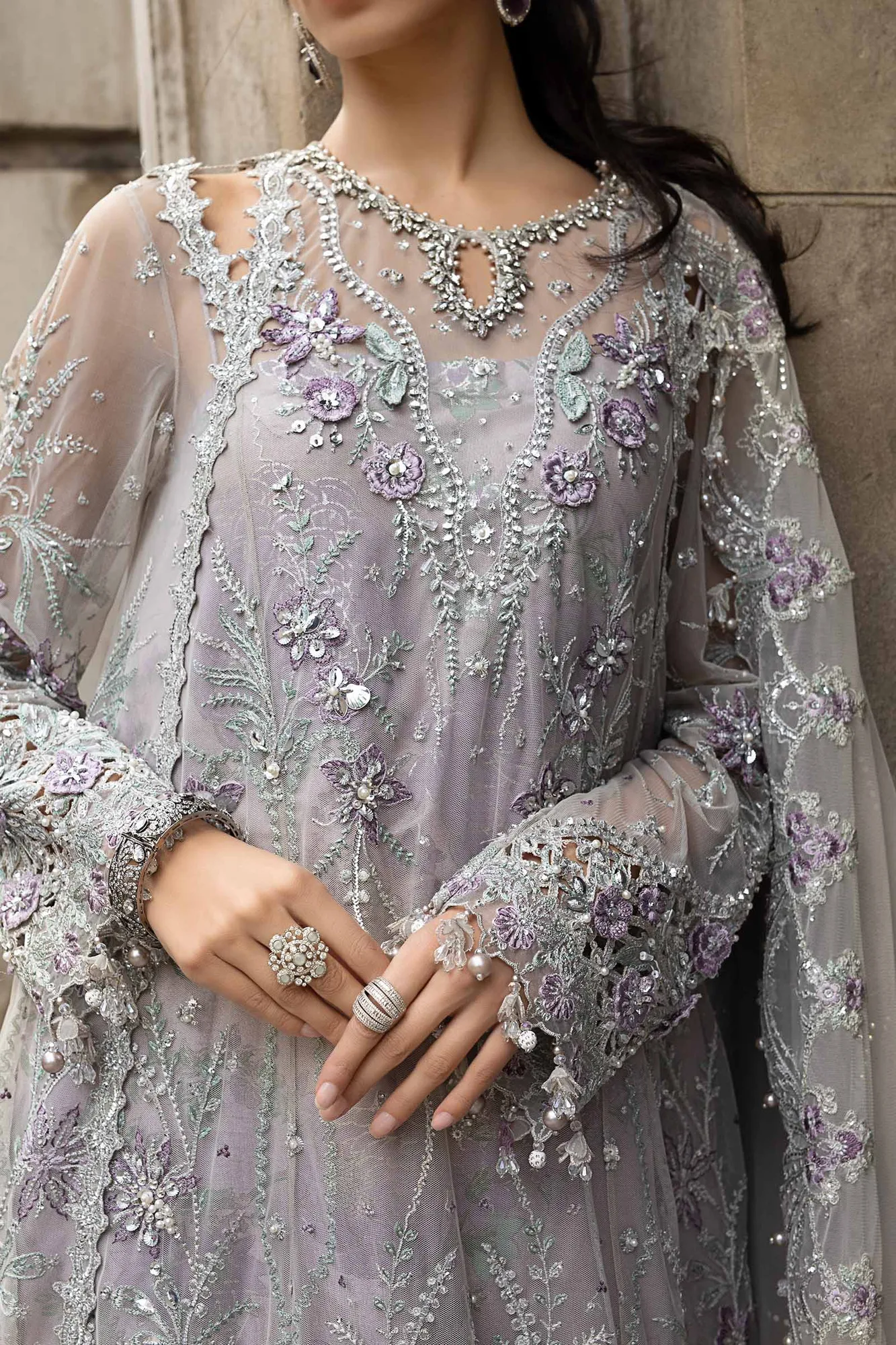 Maria B Grey Raw Silk – view 4 – Poshaq