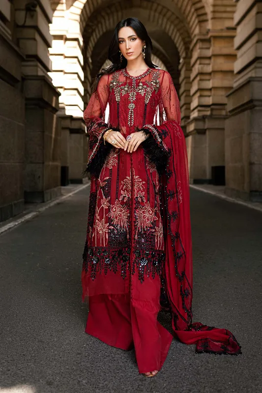 Maria B Red Raw Silk – view 1 – Poshaq
