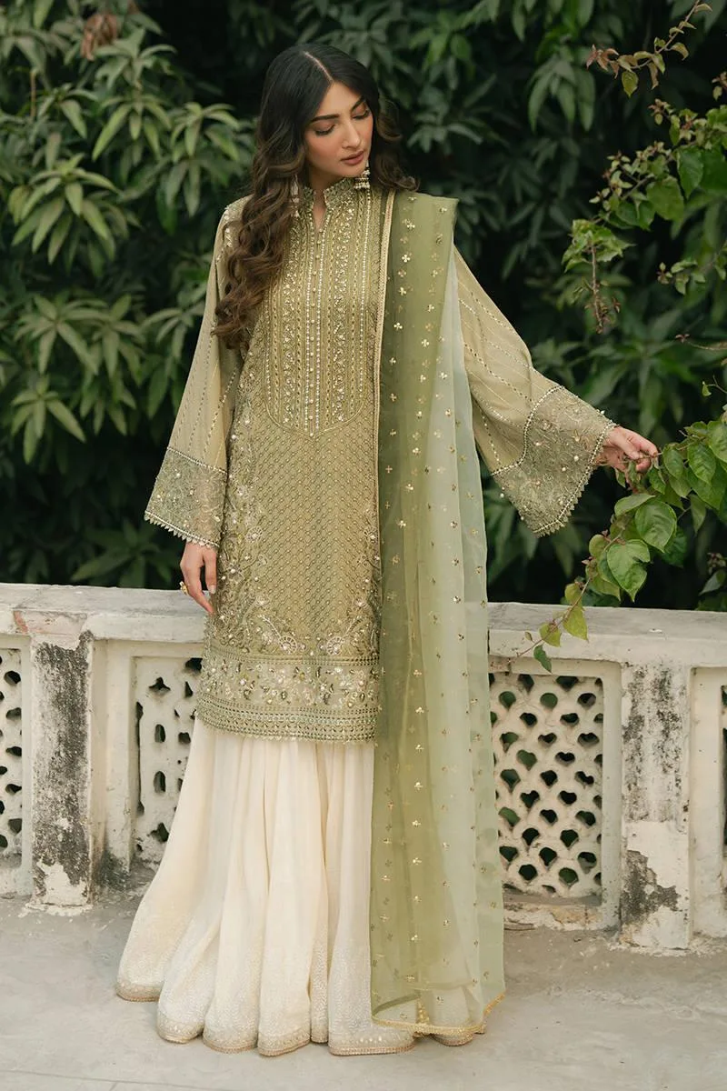 MNR Ashiyana Festive Eid Collection 25 Olive Organza – view 1 – Poshaq