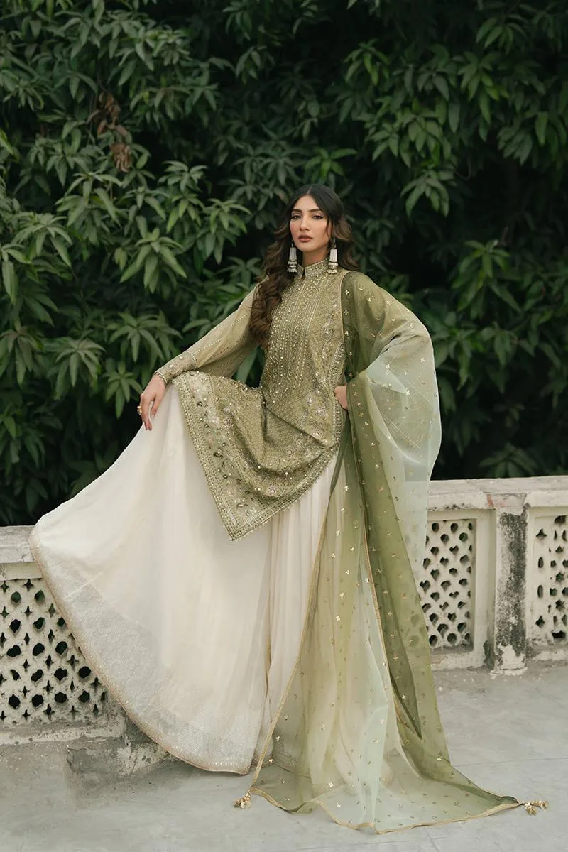 MNR Ashiyana Festive Eid Collection 25 Olive Organza – view 4 – Poshaq