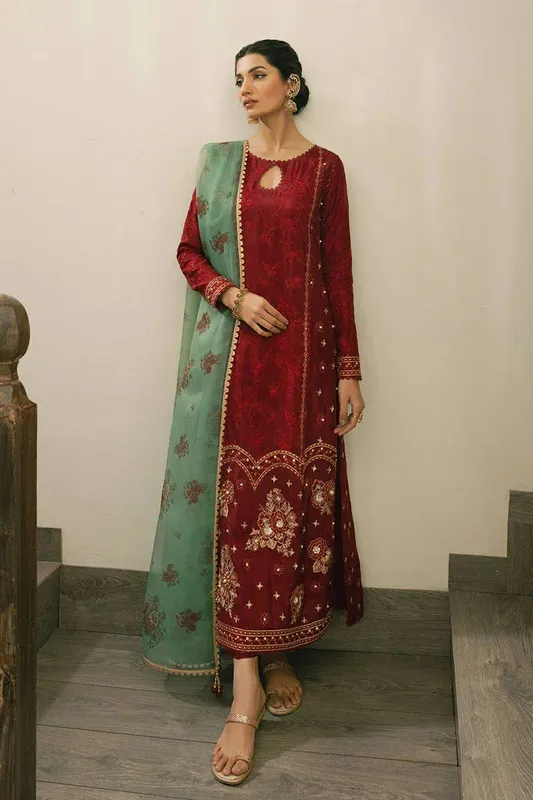 MNR Ashiyana Festive Eid Collection 25 Maroon Organza – view 1 – Poshaq