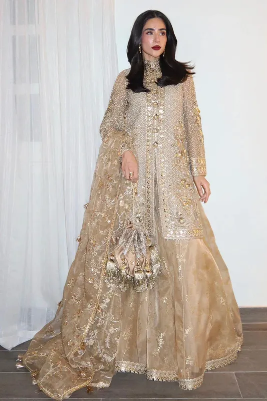 MNR Zarlish Festive 25 Gold Organza – view 1 – Poshaq