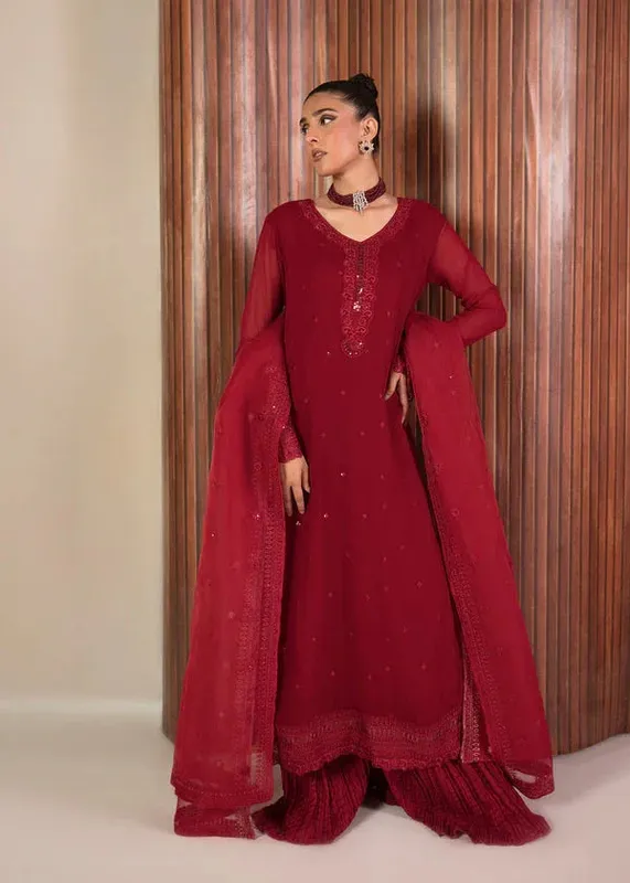 MNR Ankh Macholi Festive Edit Deep Red Raw Silk – view 1 – Poshaq