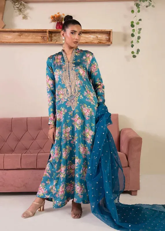 MNR Ankh Macholi Festive Edit Teal Blue Organza – view 1 – Poshaq