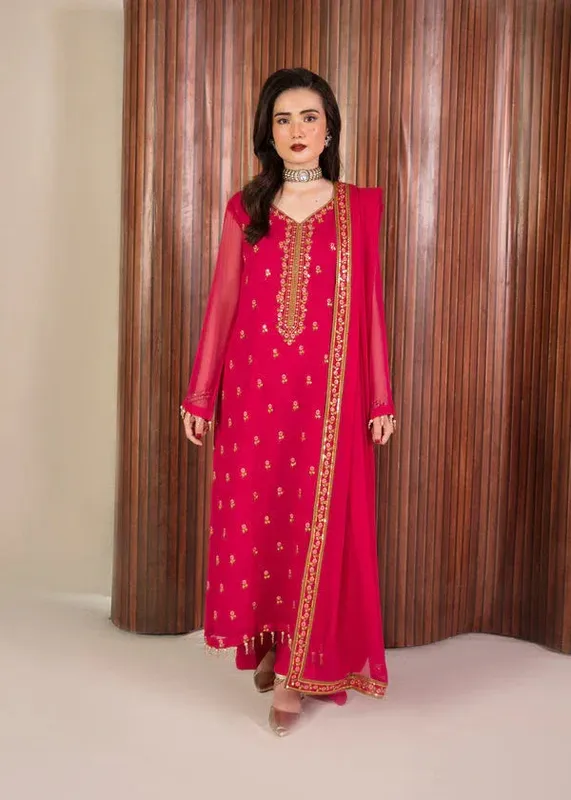 MNR Ankh Macholi Festive Edit Hot Pink Raw Silk – view 1 – Poshaq