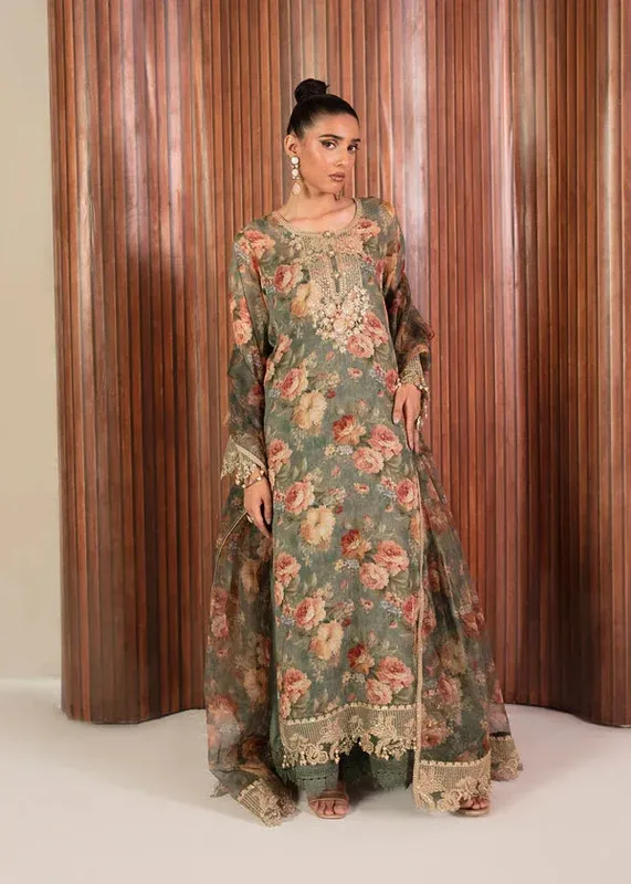 MNR Ankh Macholi Festive Edit Greenish Gray Raw Silk – view 1 – Poshaq