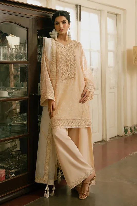 MNR Ashiyana Festive Eid Collection 25 Pale Peach Karandi – view 1 – Poshaq