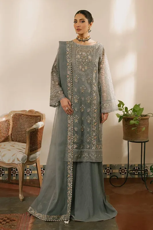 MNR Ashiyana Festive Eid Collection 25 Grey Karandi – view 1 – Poshaq
