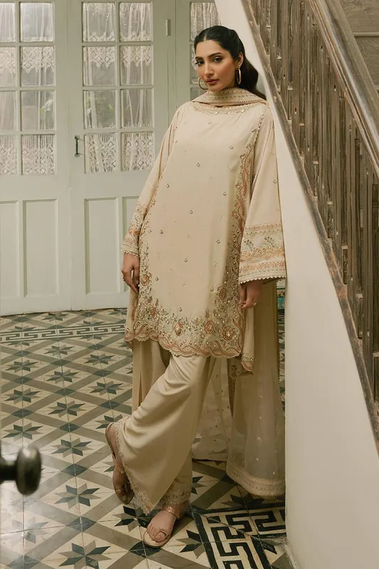 MNR Ashiyana Festive Eid Collection 25 Beige Organza – view 1 – Poshaq
